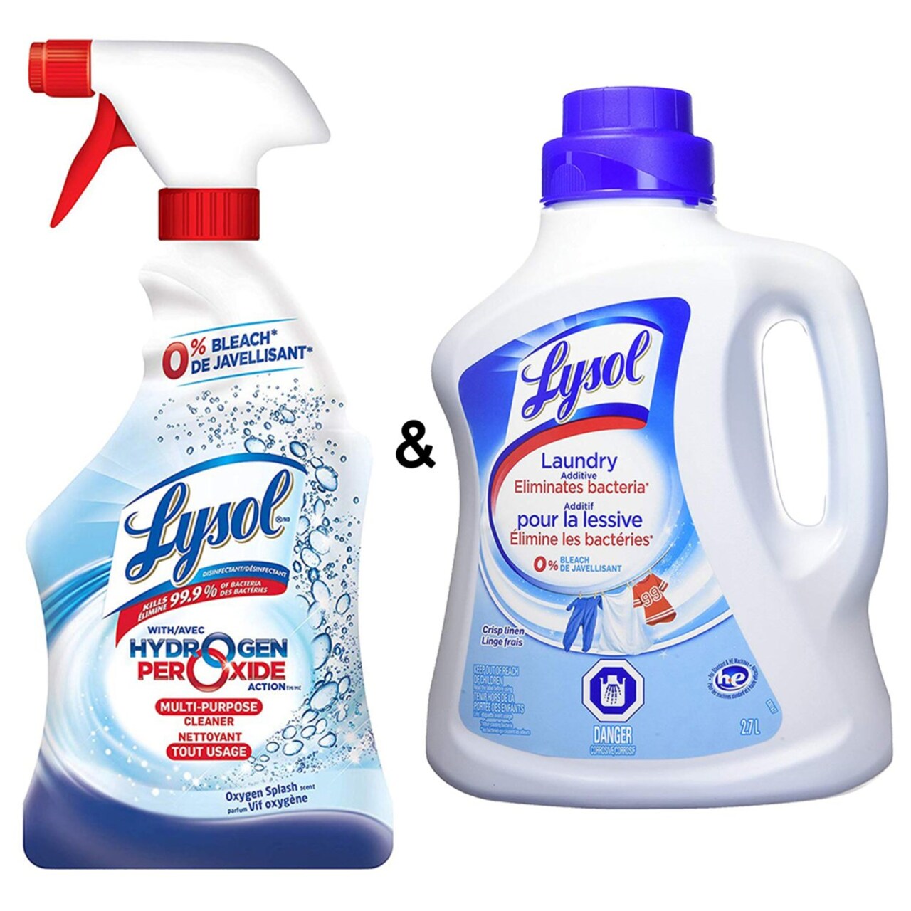 Lysol   All Purpose Cleaner, Trigger With Hydrogen Peroxide, Oxygen Splash, 650ml and   Laundry Additive, Eliminates
